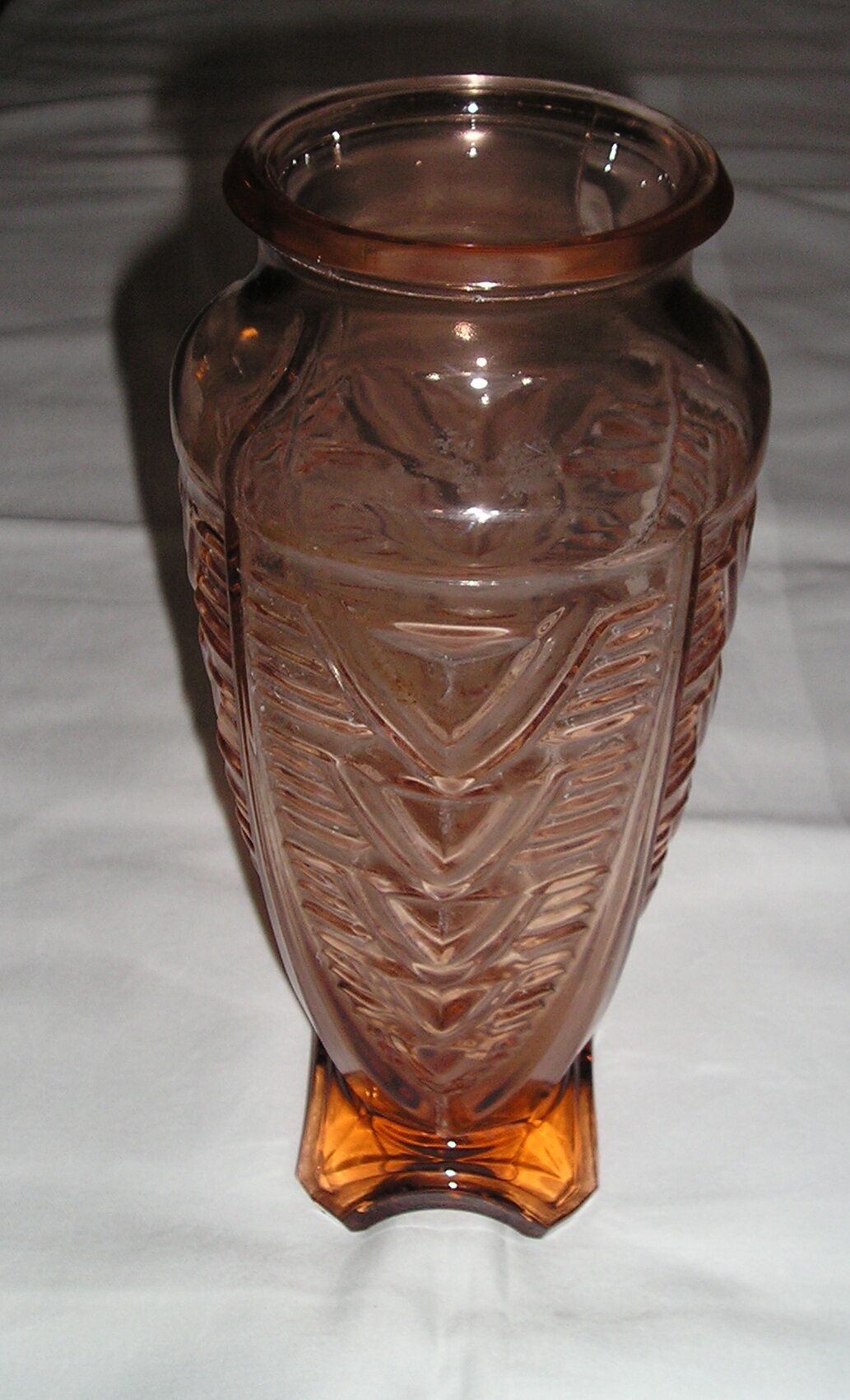 Art deco style pink molded glass vase