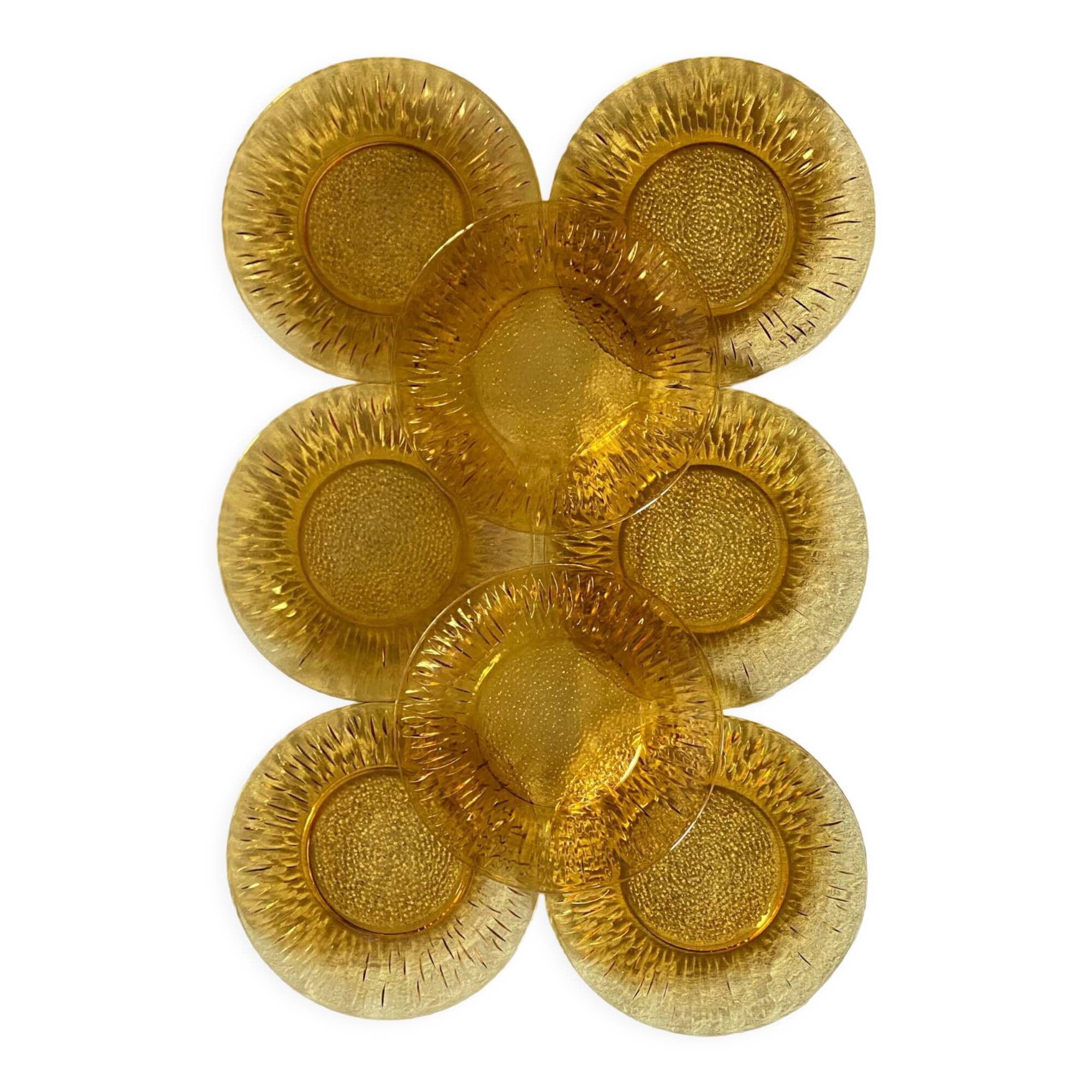 Dessert plates in amber glass 70s