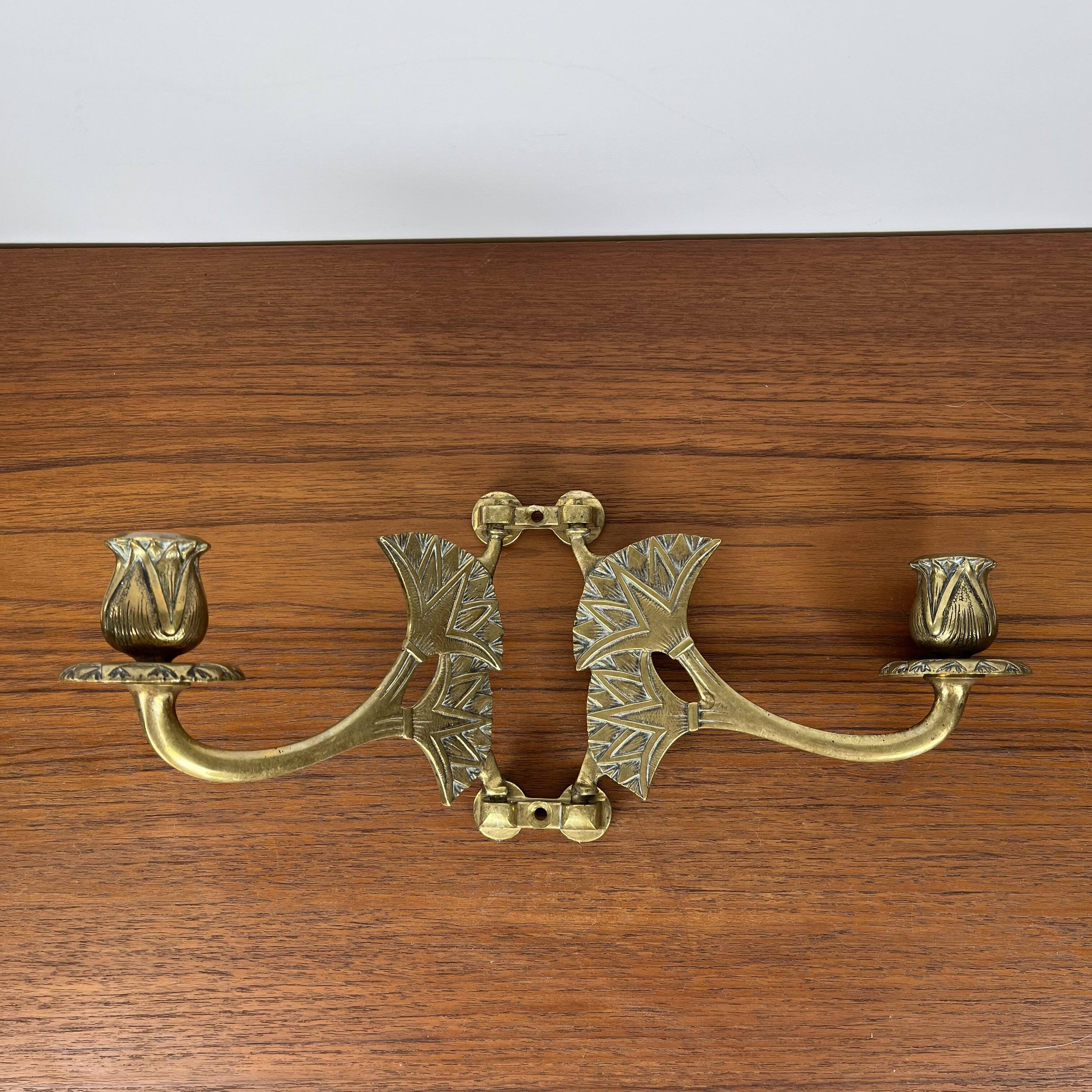 Antique brass wall candle holder – Art Deco double arm wall light