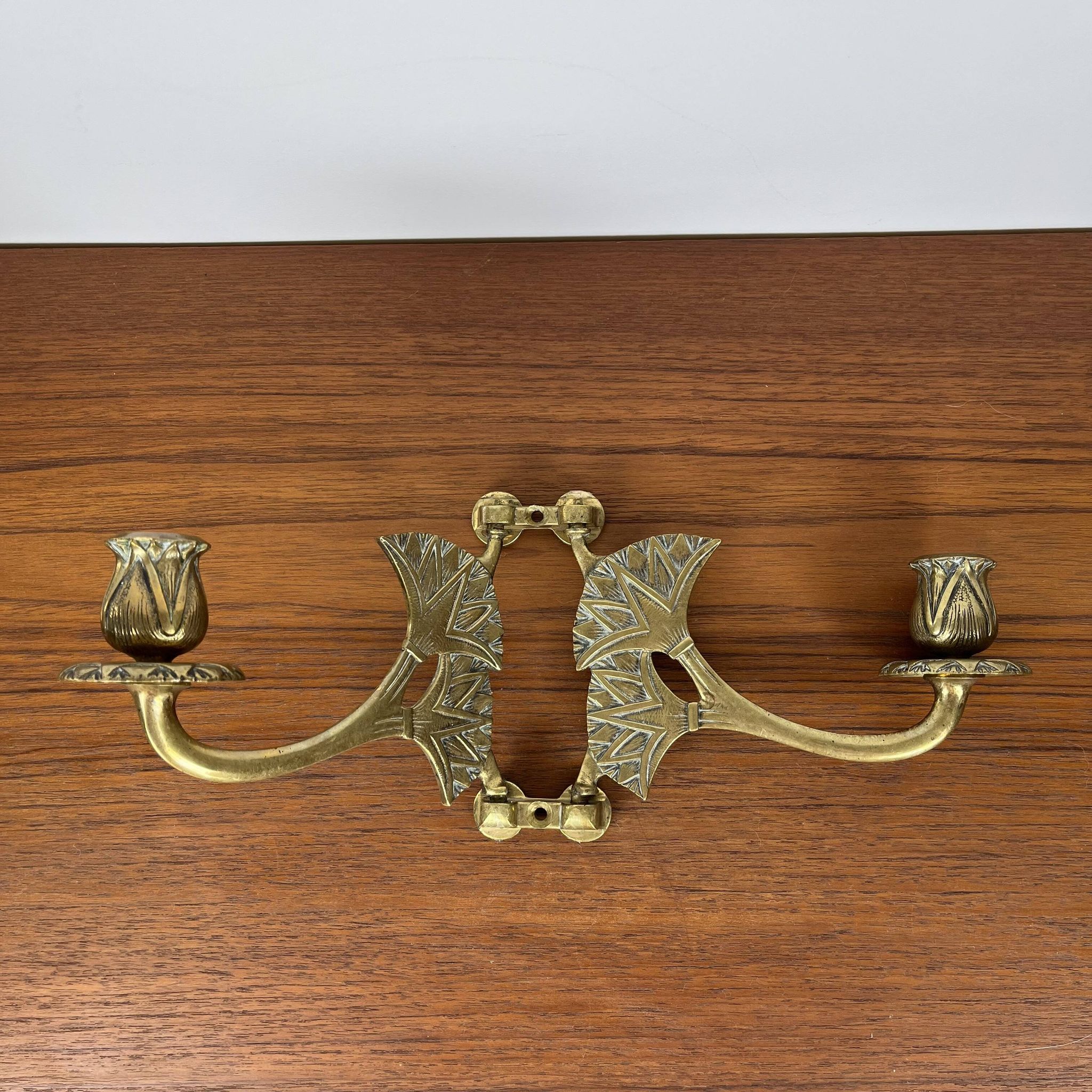Bougeoir mural ancien laiton – applique double bras Art Déco