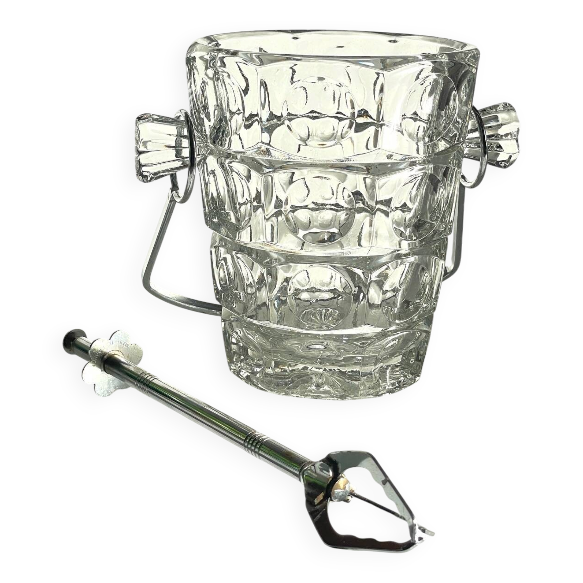 SEAU à Glace Cristal Ciselé et PINCE Vintage
