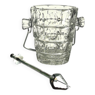Cut Crystal Ice Bucket and Vintage Tongs