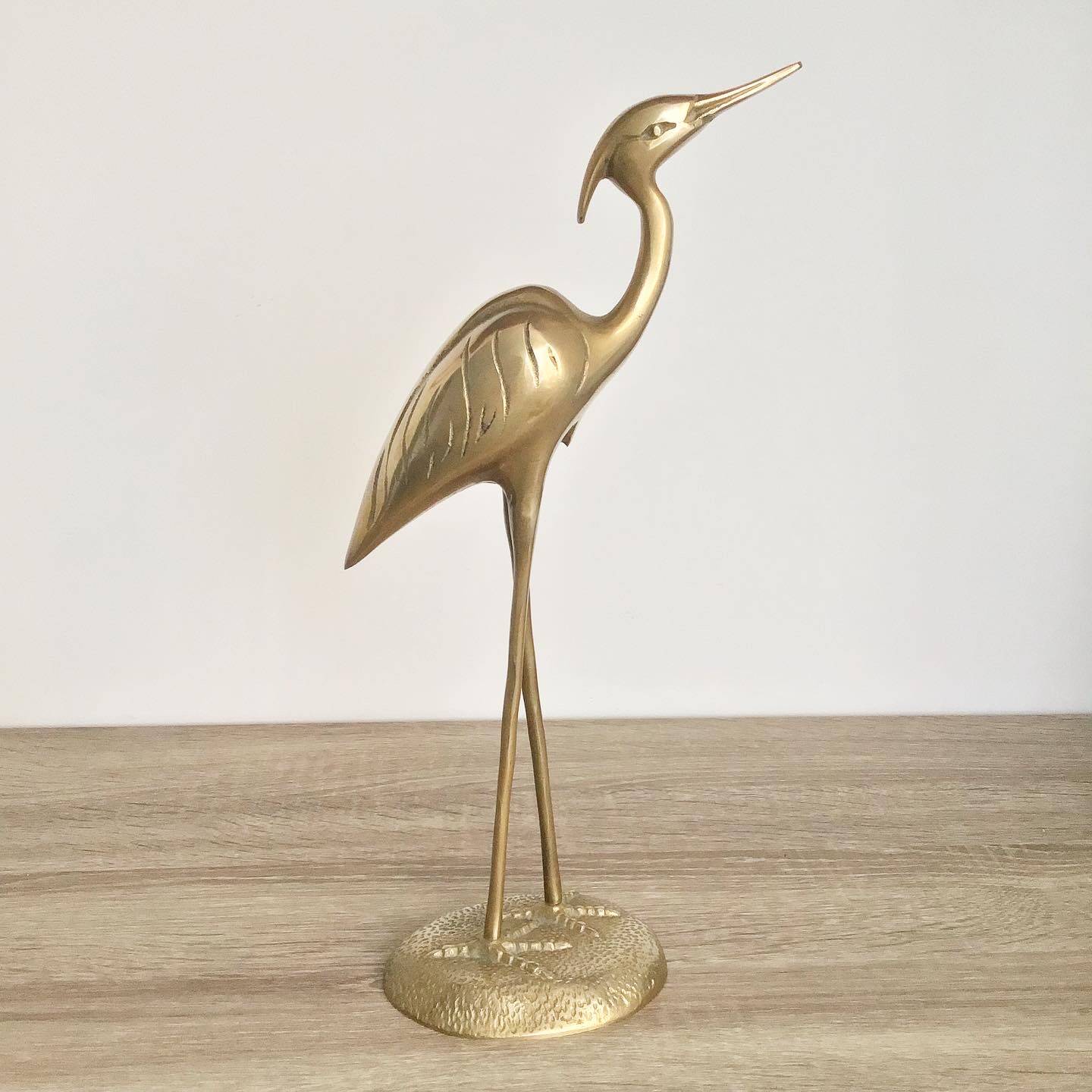 Very large vintage brass heron