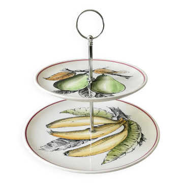 Dish, fruit stand Gien France, red cord decoration