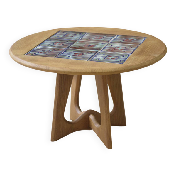 Guéridon/table basse en chêne par Guillerme et Chambron et céramique par Danikowski pour Votre Maison 1950’s