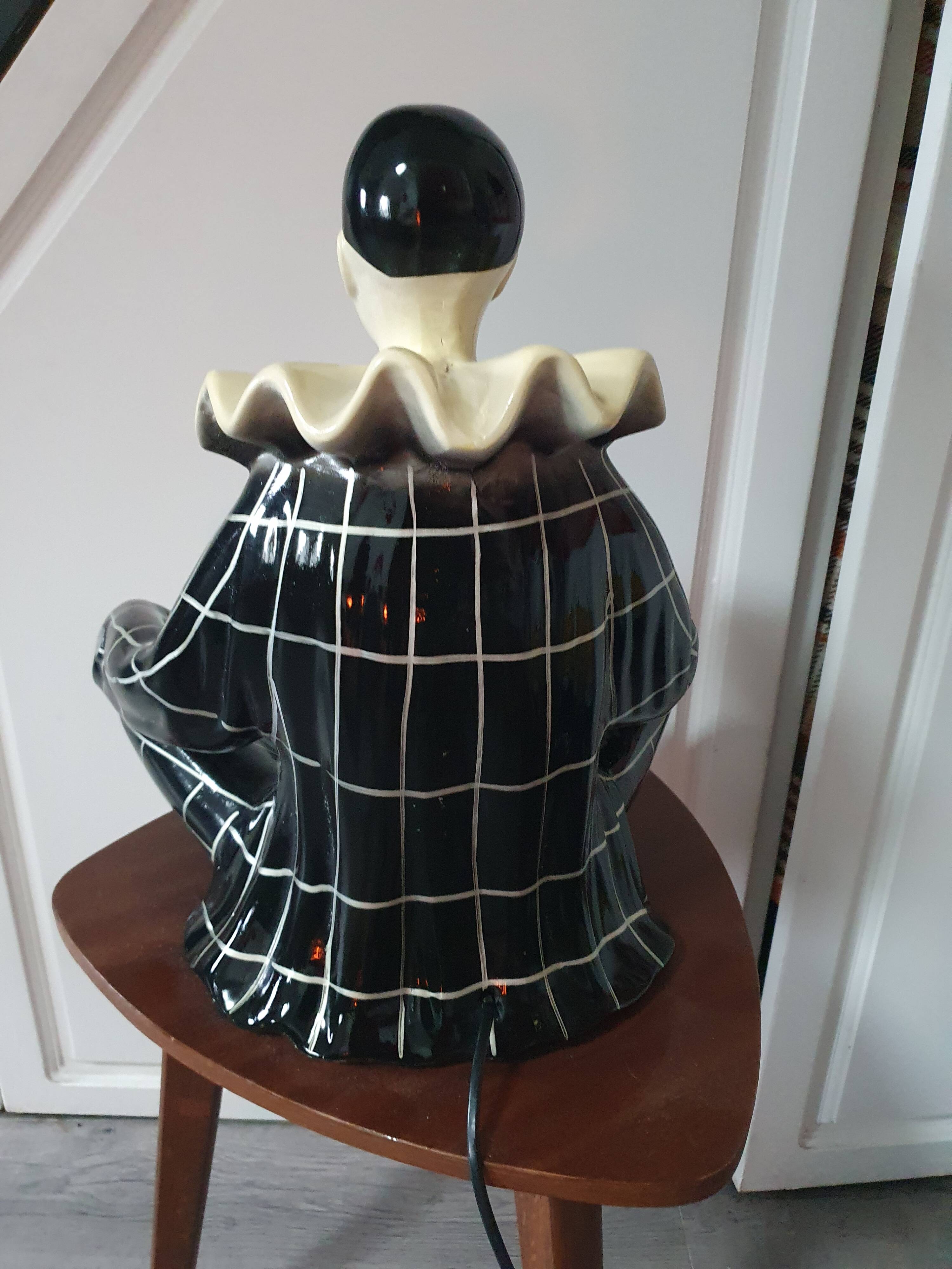 Large vintage Pierrot bedside lamp or table lamp from the 50s/60s 1950s with black tiles