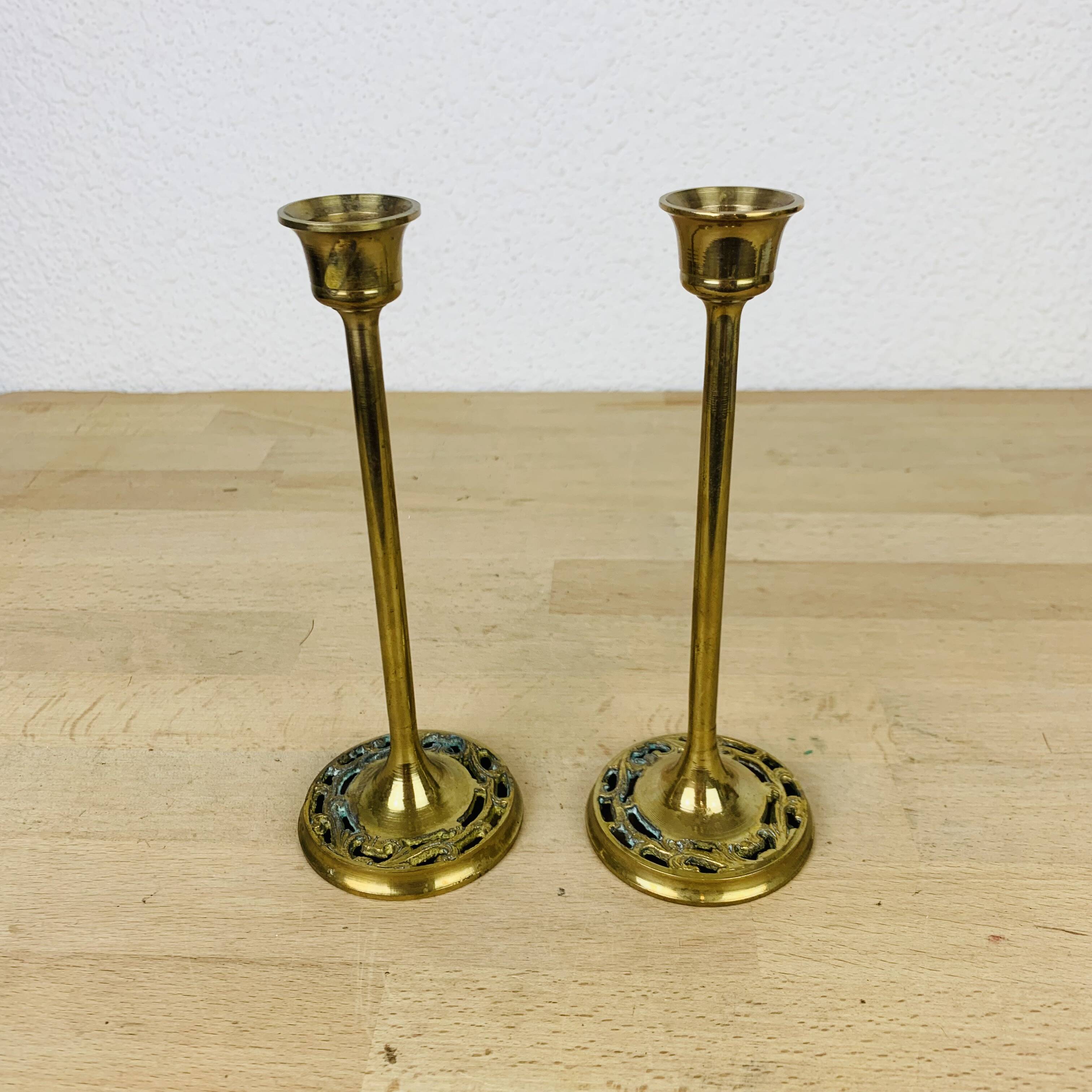 Pair of vintage golden brass candlesticks
