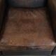 Set of two vintage sheepskin leather design armchairs in a cognac colour