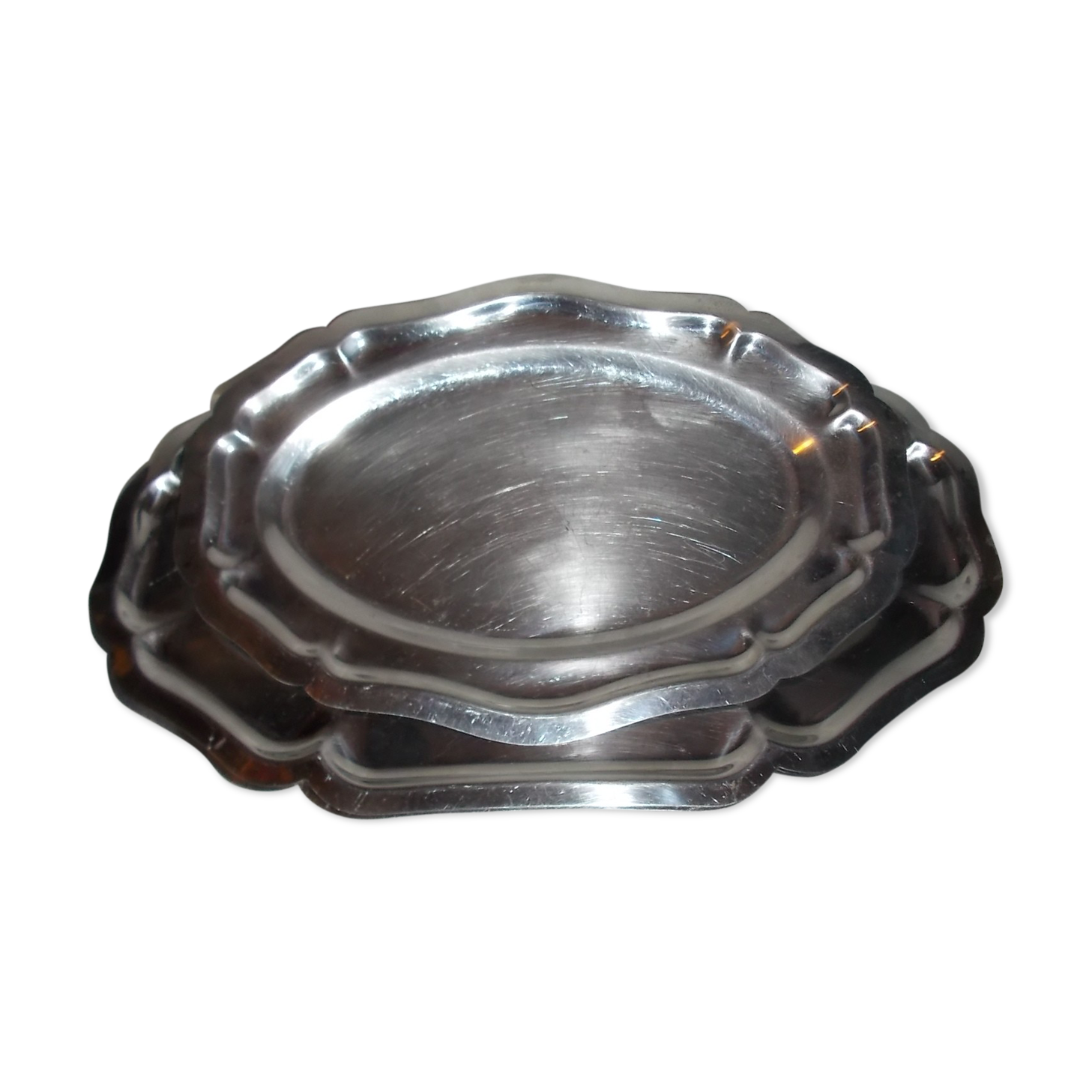 Lot de 3 plats ronds plats en inox