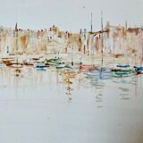 Watercolor painting honfleur brittany