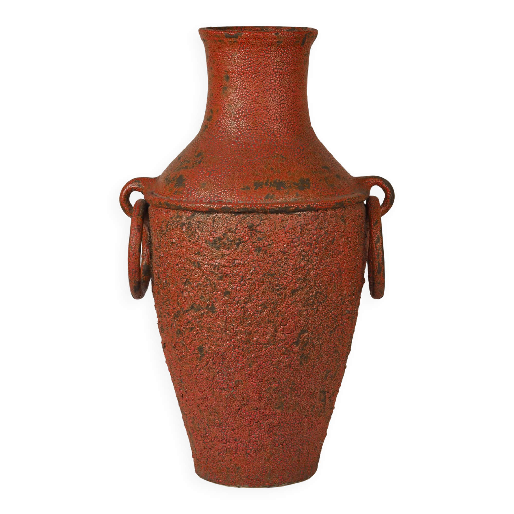Monumental sun vase "Fat Lava" from the mid-century, with a rare movable ceramic handle handmade.