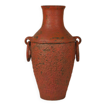 Vase de sol monumental « Fat Lava » du milieu du siècle, avec une rare poignée mobile en céramique fabriquée à la main