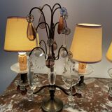 pair of chandeliers, lamp, silver-plated metal, crystal, tassels, florets, pendant, rosettes