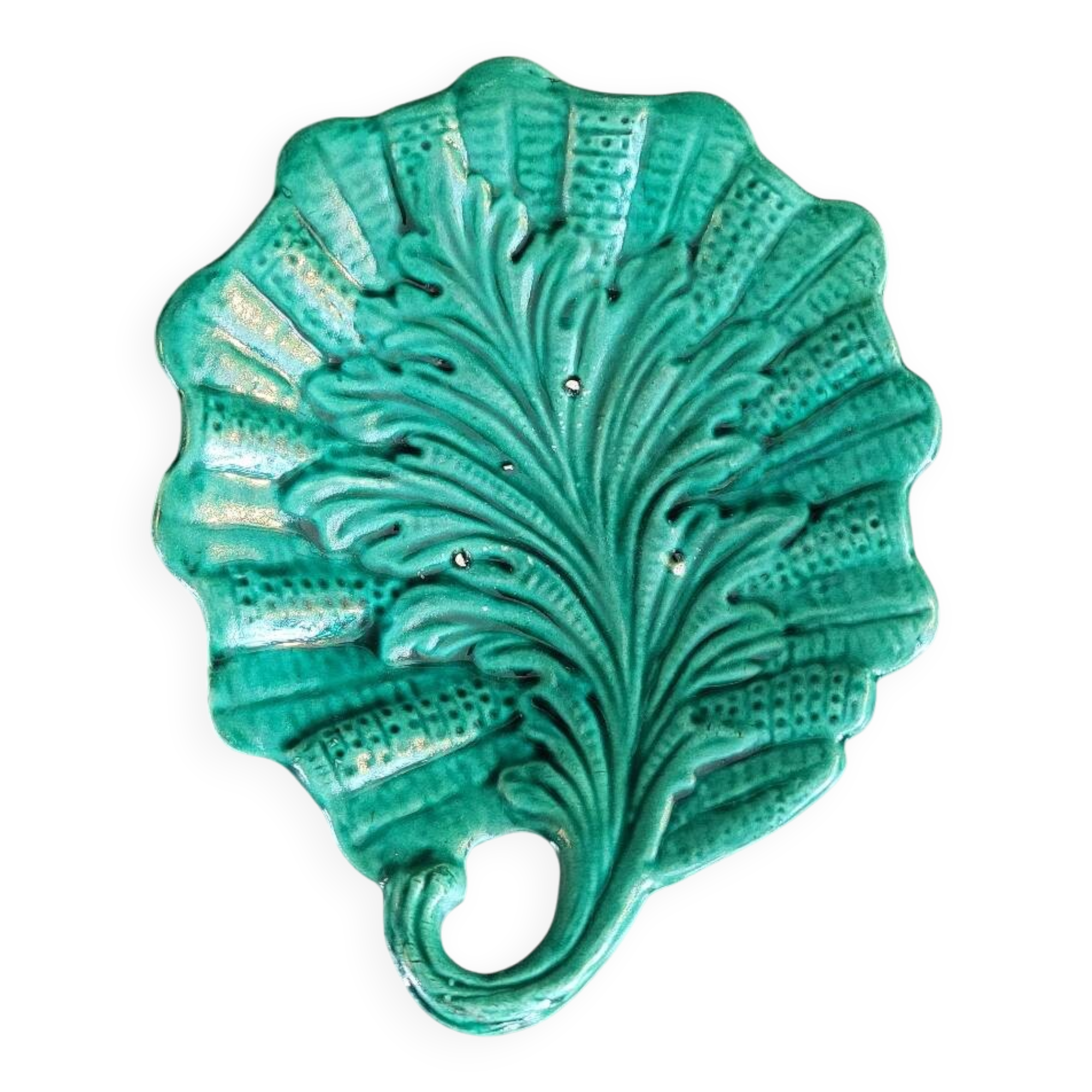 Green ceramic leaf tray