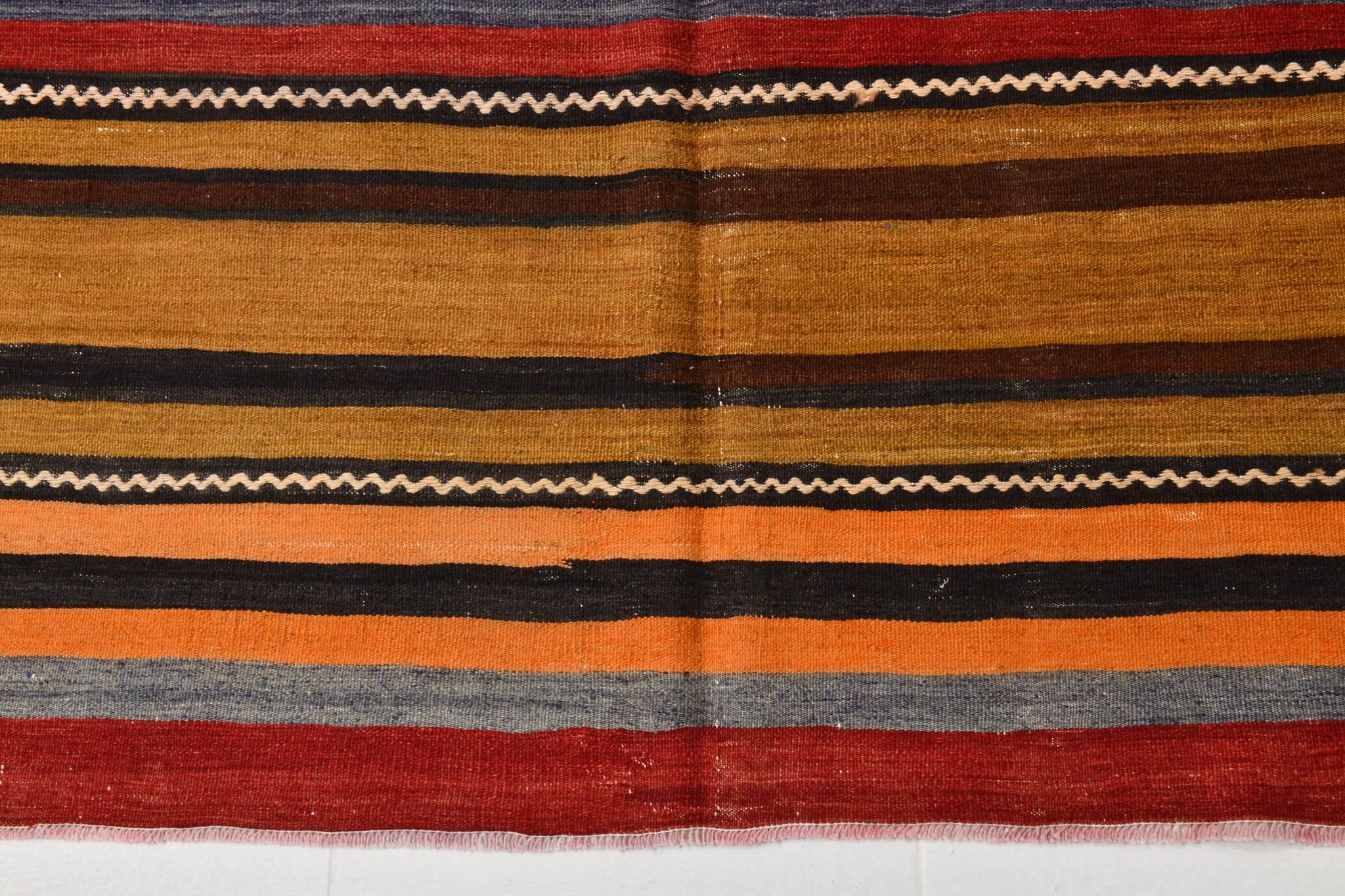 6x9 Green Orange Striped Turkish Vintage Kilim Rug 174x272Cm SK 2311
