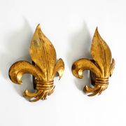 A pair of large 1970s gilt metal Fleur-de-Lis wall lamps by Hans Kögl