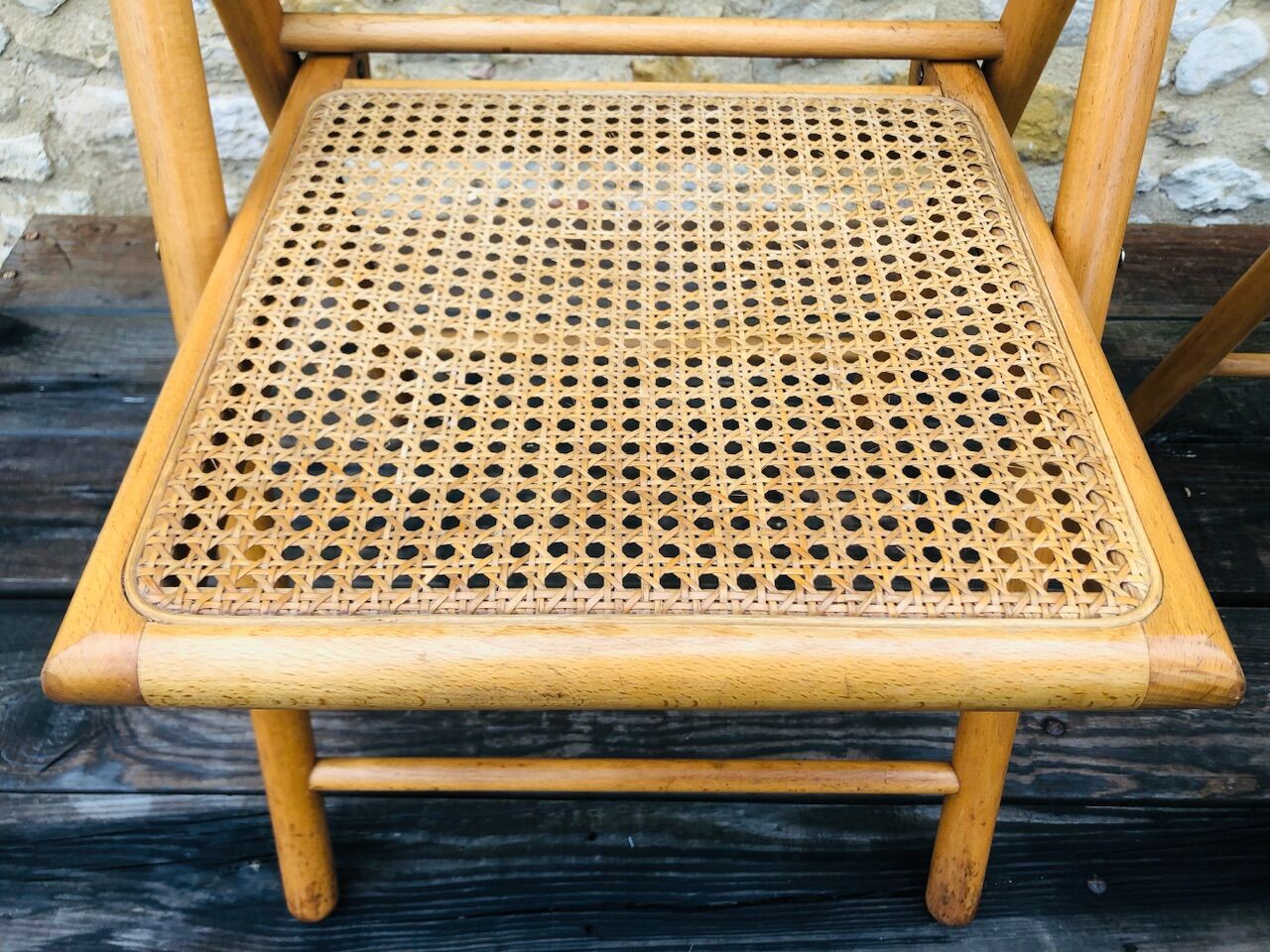 Set of 2 vintage folding chairs, rattan cane for Habitat, circa 70/80