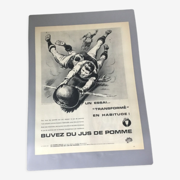 Publicité vintage à encadrer rugby jus de pomme