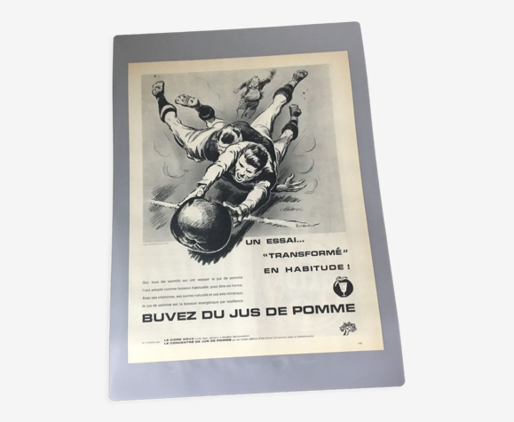 Publicité vintage à encadrer rugby jus de pomme