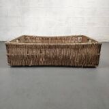 Set of 2 old large baskets with logs wood and wicker