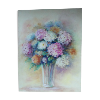 Pastel bouquet flowers still life signed