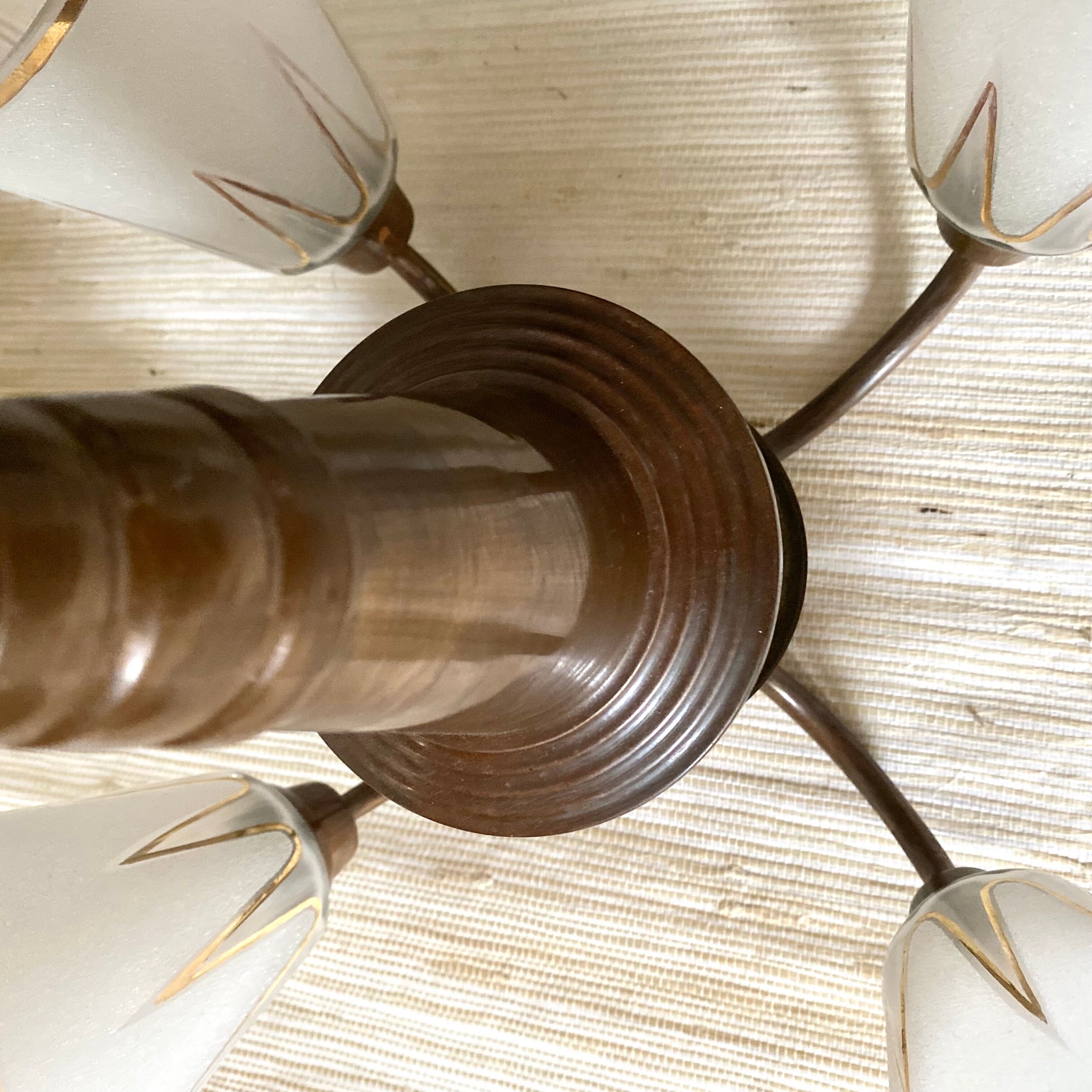 Art deco chandelier in copper and granite glass