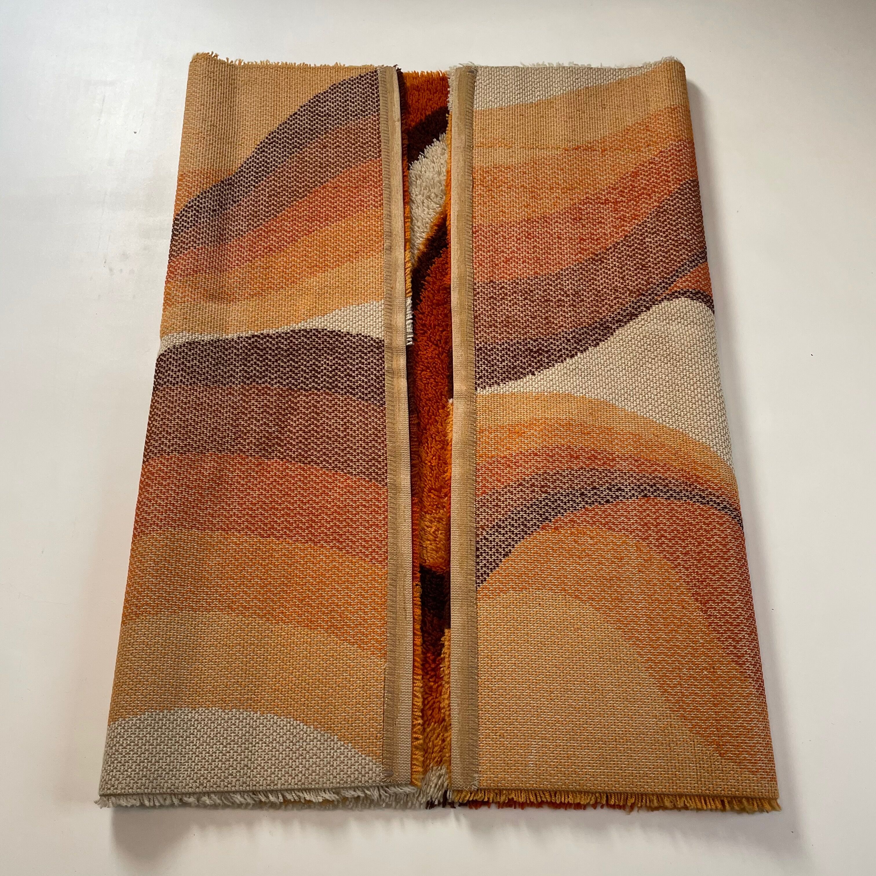 Large Psychedelic "WAVE"High Pile Rug by Prinstapijt Desso, Netherlands 1970s