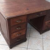 Vintage mahogany double-sided desk with 18 drawers
