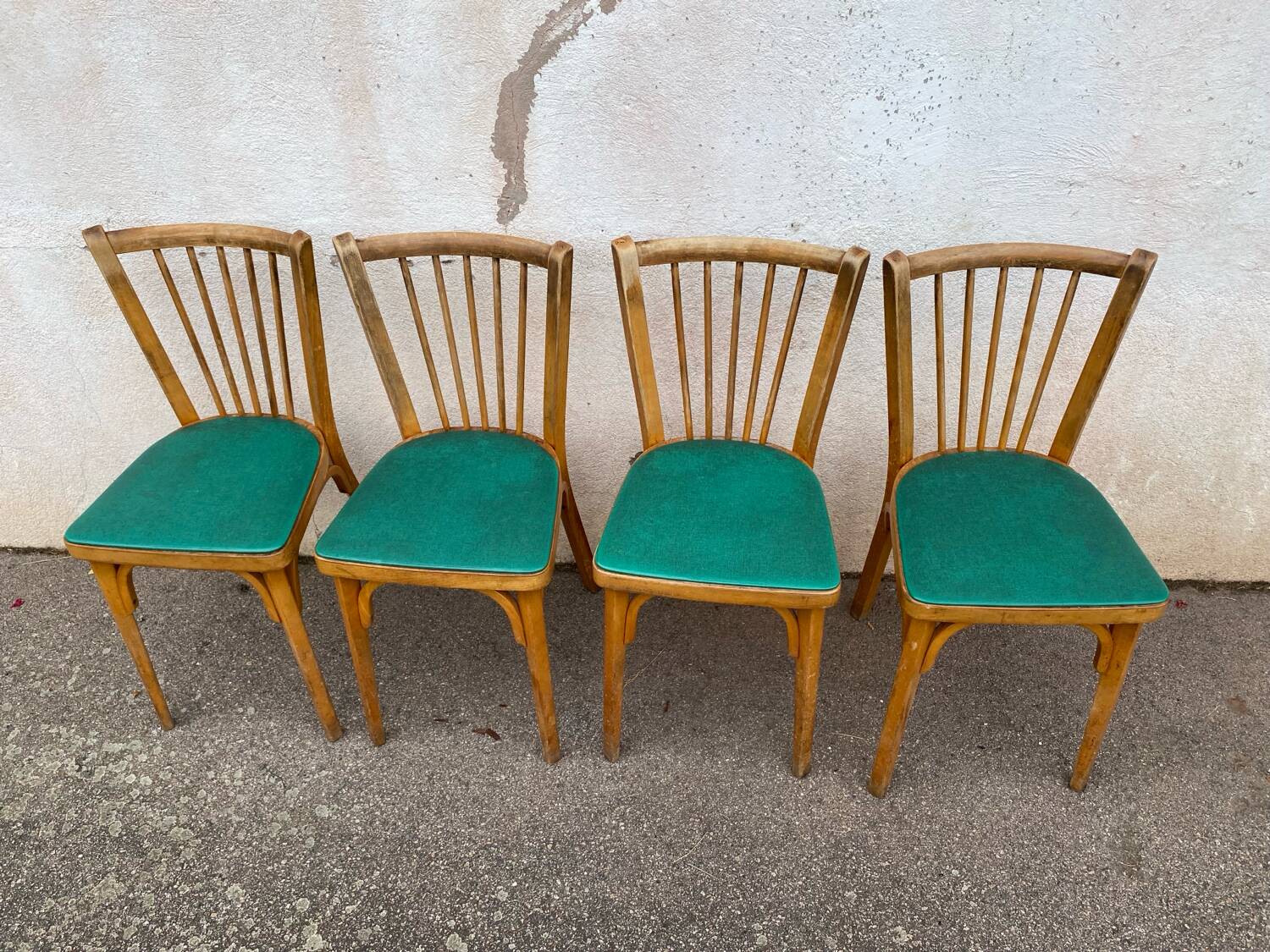 Set of 4 green Baumann 153 chairs