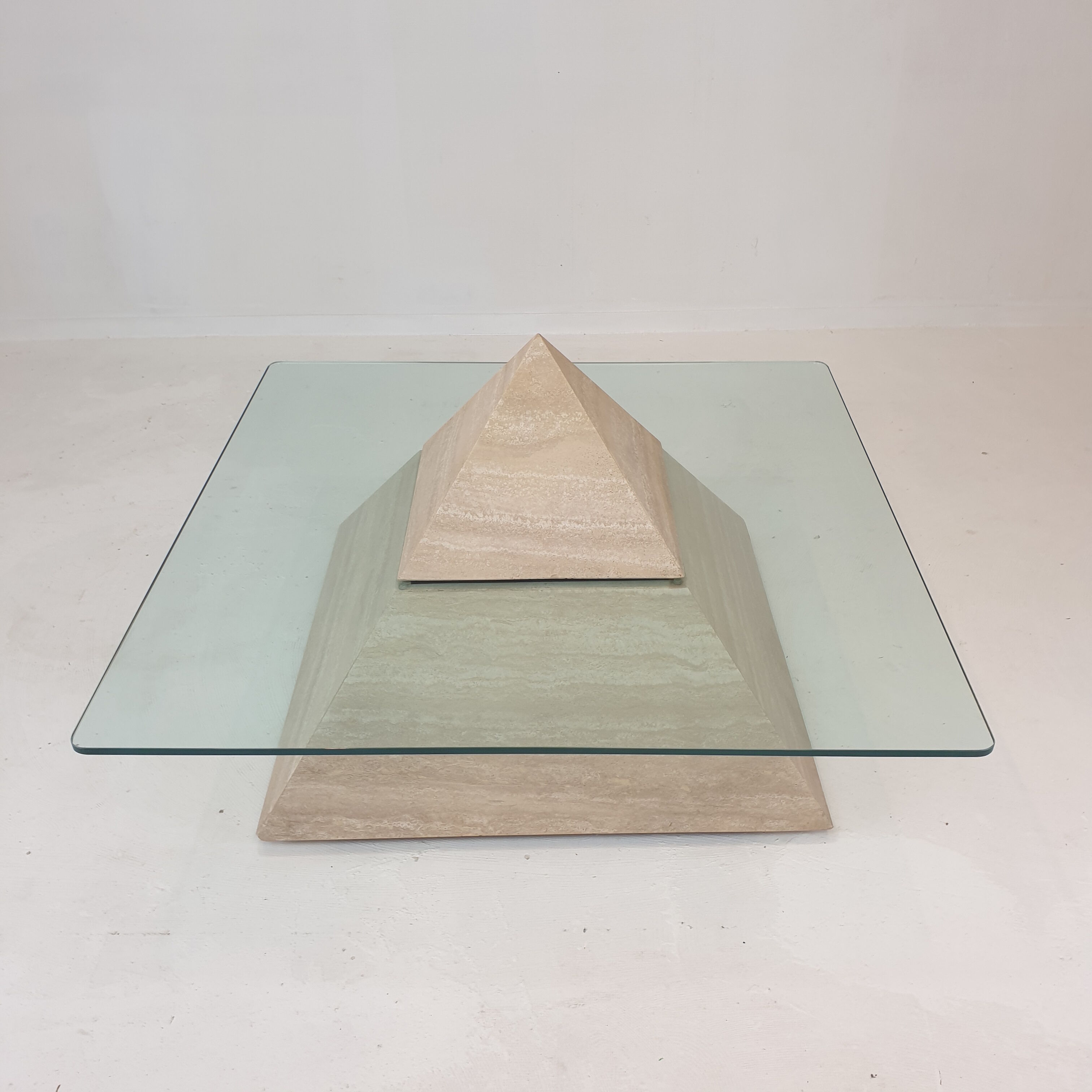 Italian Travertine Pyramid Coffee Table, 1980s