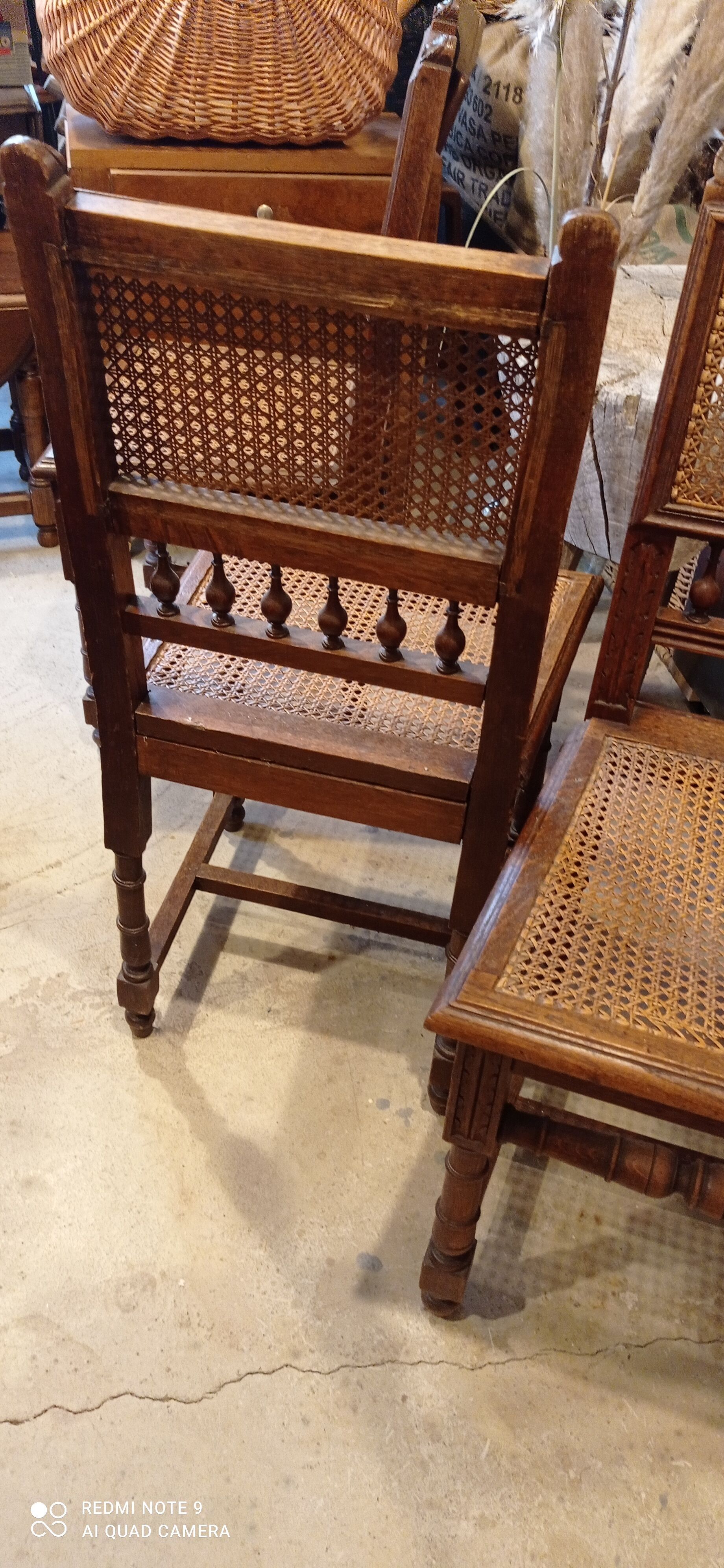 Set of 3 antique canned chairs