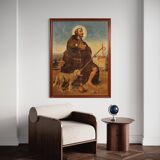 Tableau religieux huile sur toile Saint Roch du XXème siècle