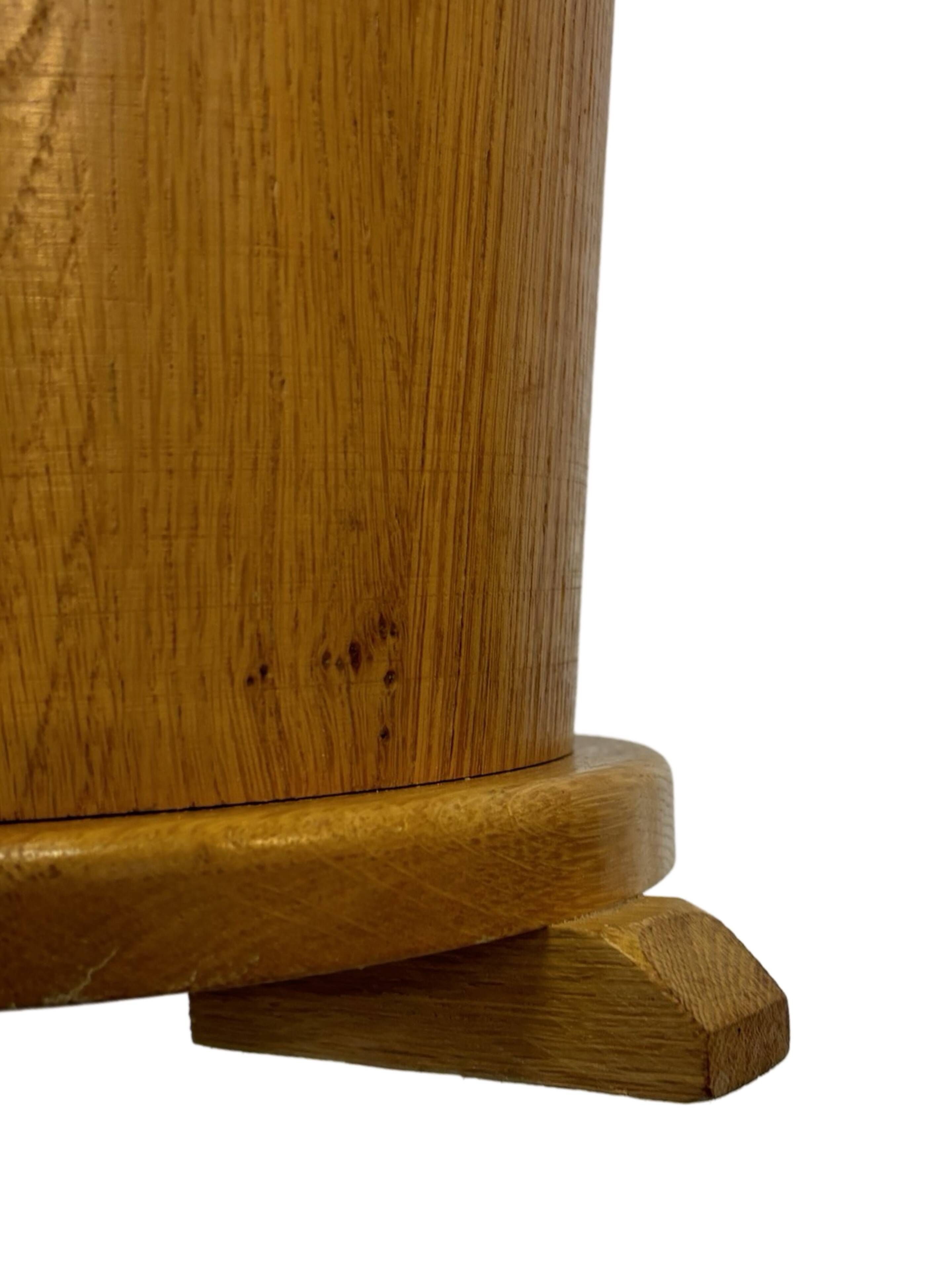 Vintage umbrella holder in oak basket storage design of the 1960s minimalist design