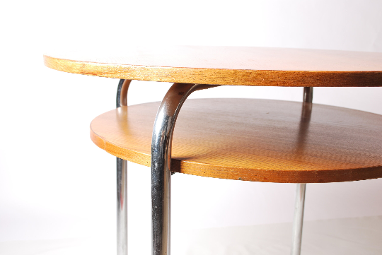 Bauhaus tubular steel cantilever table with underpanel ST 41 by Robert Slezák company