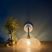 Vintage pink frosted glass wall lamp with elbow arm