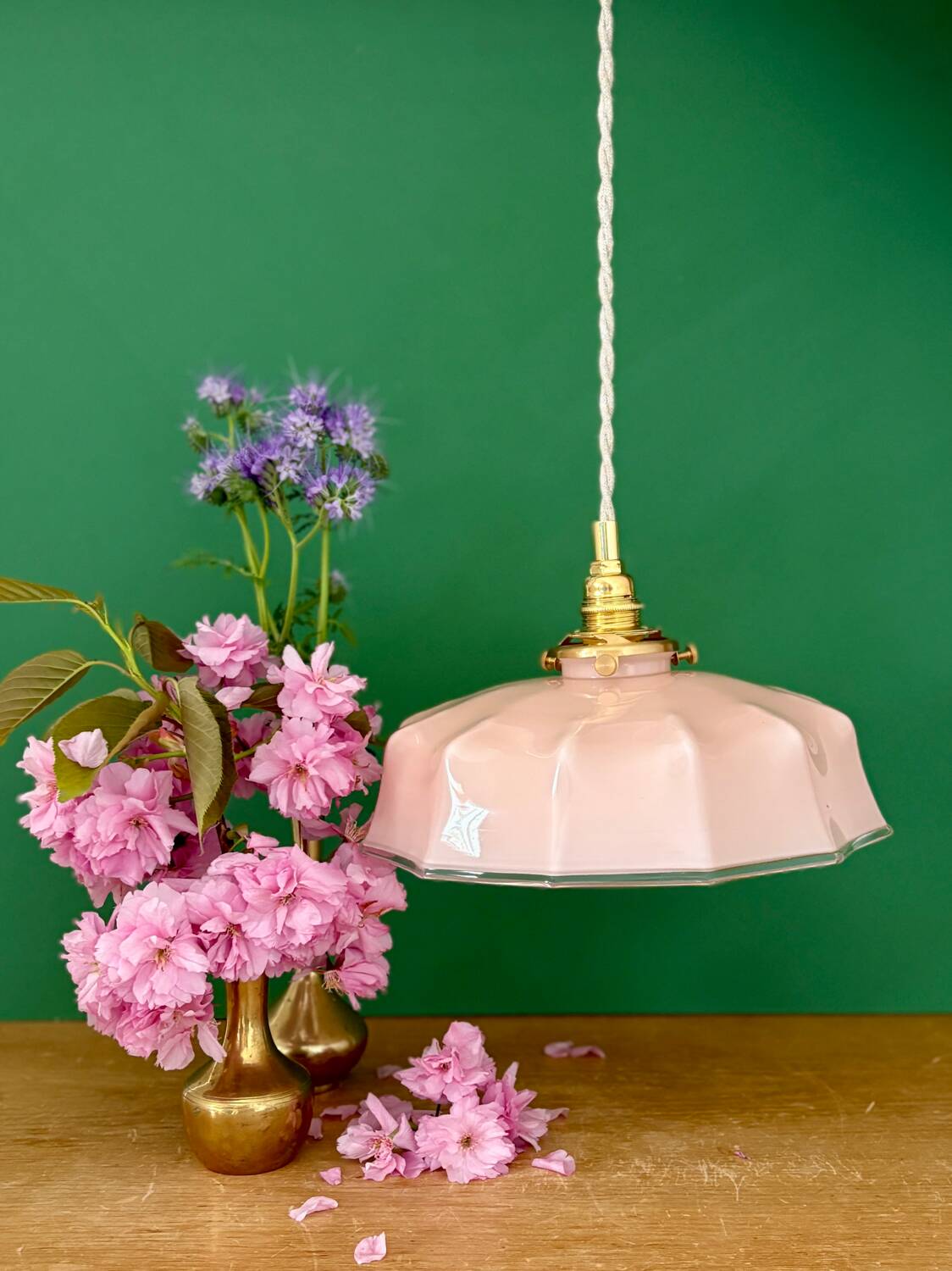 Vintage pink opaline pendant light