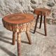 Vintage wooden tripod stools, set of 2, France 1960s