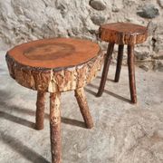 Vintage wooden tripod stools, set of 2, France 1960s