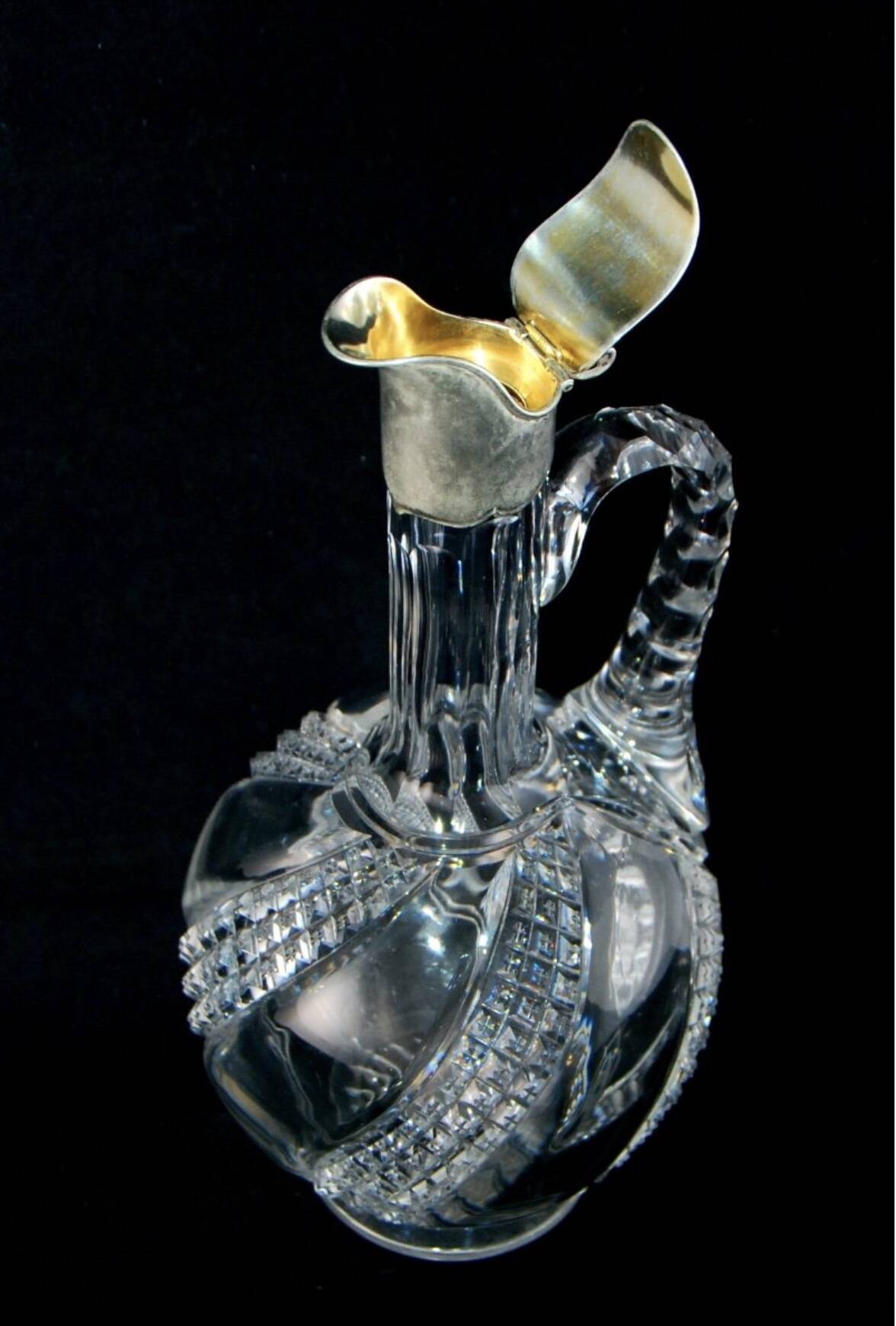 Baccarat - cut crystal ewer carafe mounted in solid silver