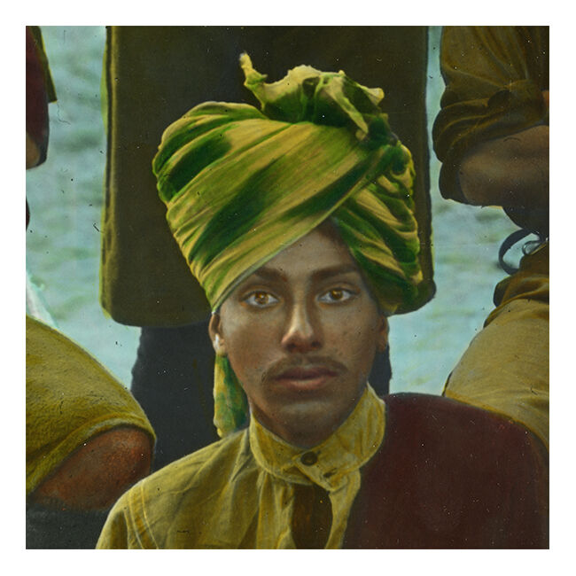 Photo of a football team, Rajasthan around 1920, old colorful photograph