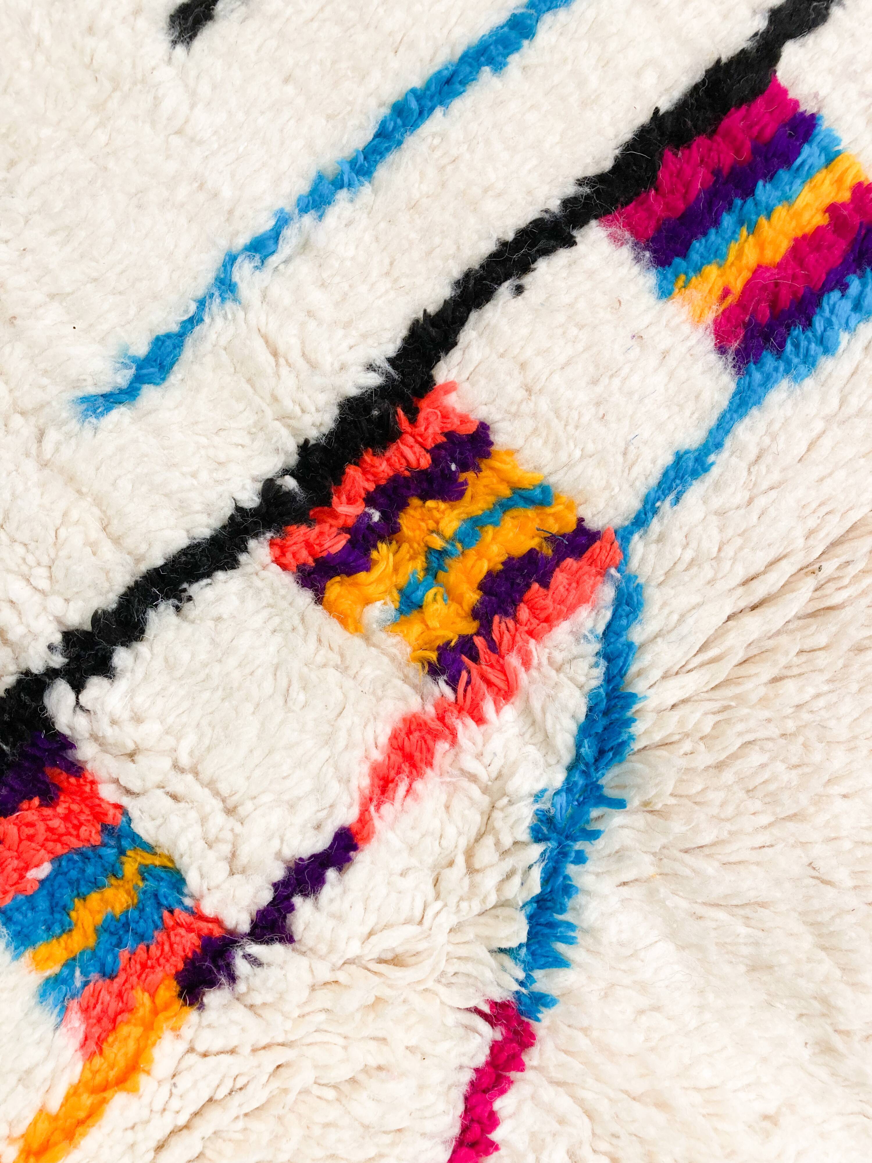 Moroccan Berber carpet azilal ecru with colorful patterns 264x147cm