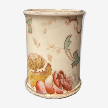 Vase rouleau faïence décor floral fin XIXème Gien