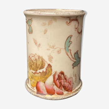 GIEN, old small vase roll earthenware floral decoration late nineteenth century