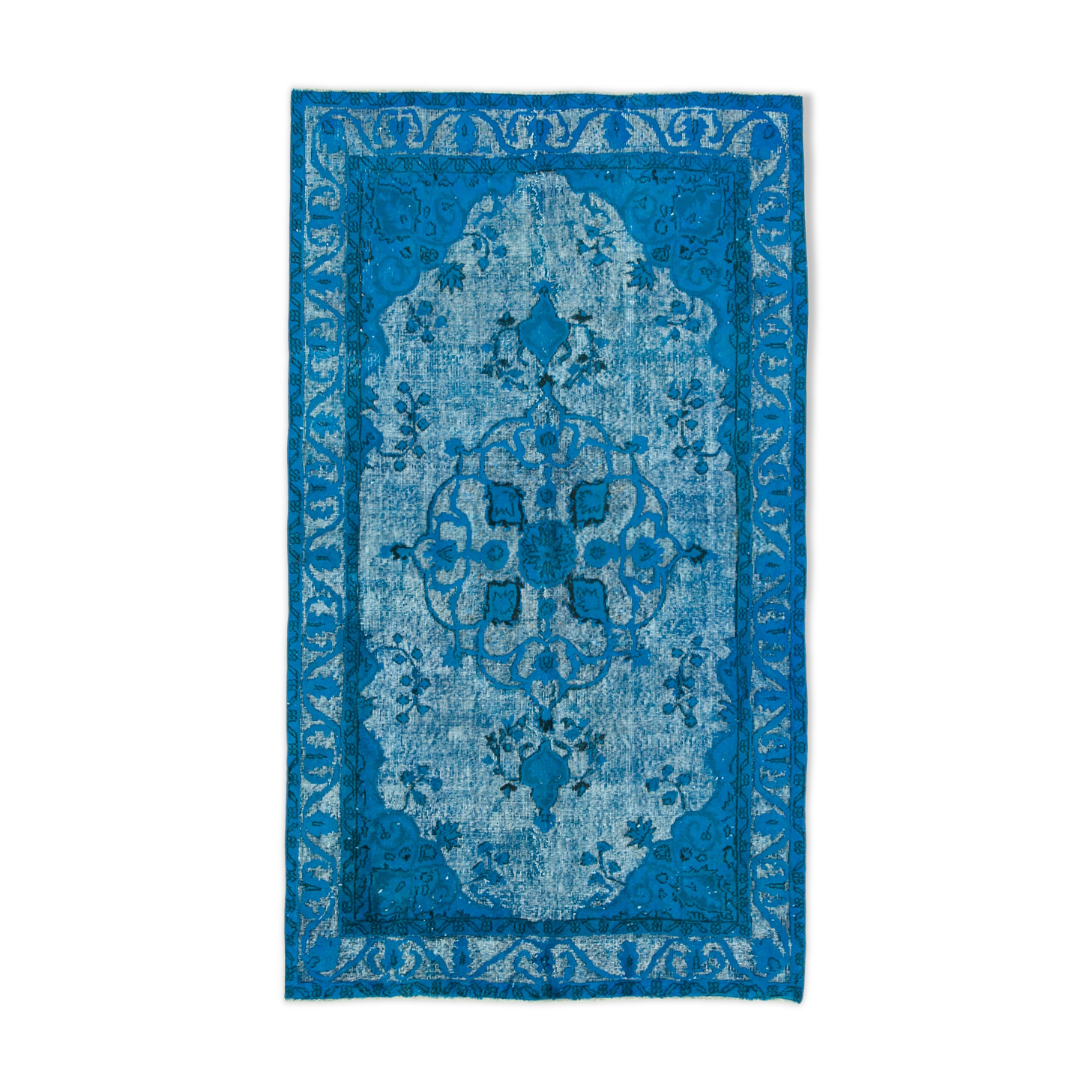 Hand-Knotted Bohemian Turkish 1970s 152 cm x 263 cm Blue Carpet