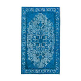 Hand-Knotted Bohemian Turkish 1970s 152 cm x 263 cm Blue Carpet