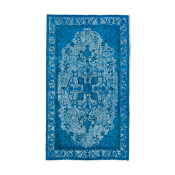 Hand-Knotted Bohemian Turkish 1970s 152 cm x 263 cm Blue Carpet