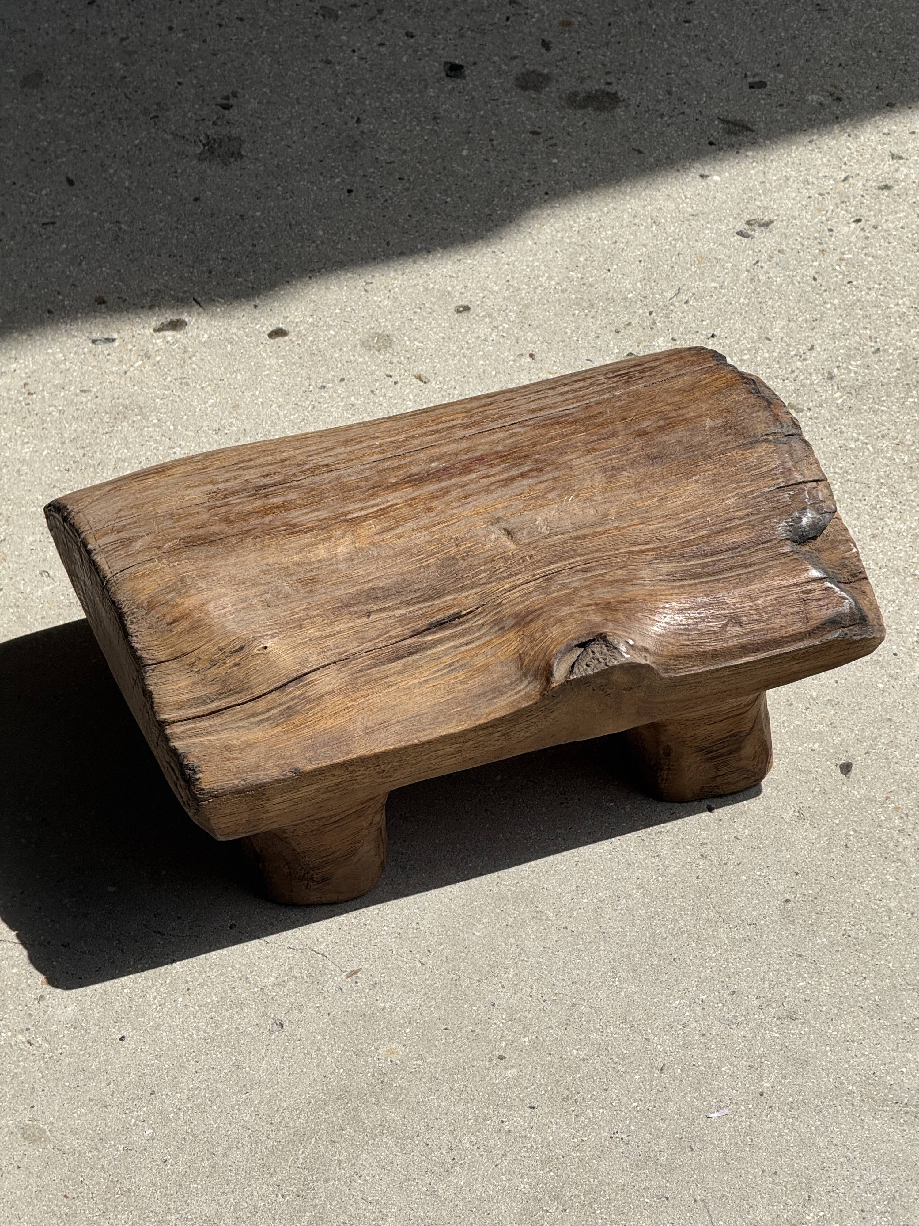 Small stool, footrest in organic blond teak monoxyle wabi-sabi L31