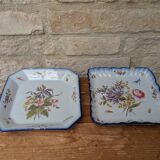 Set of 2 old square Charolles plates with flower pattern