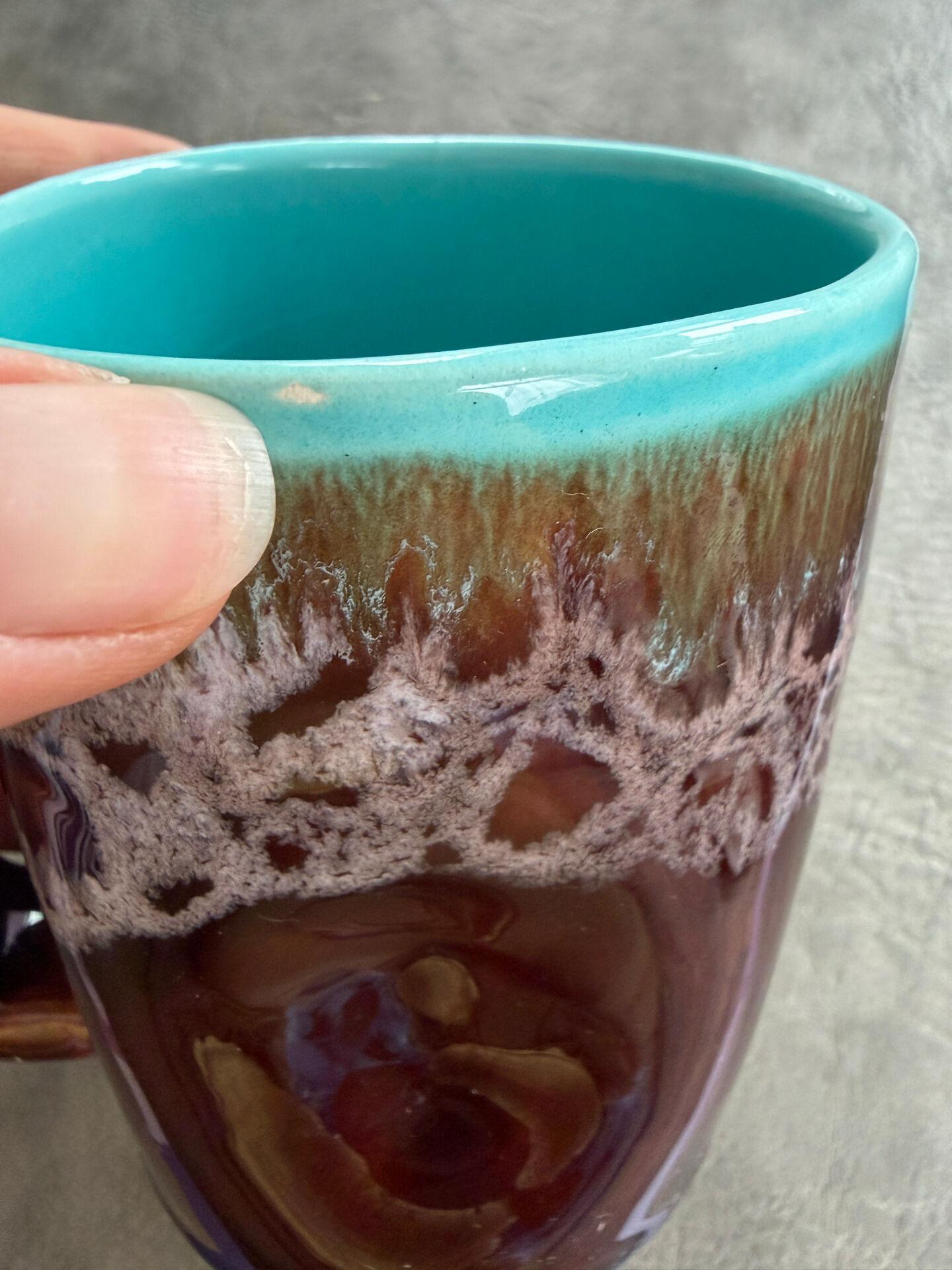 Vintage Vallauris cup blue green brown lava