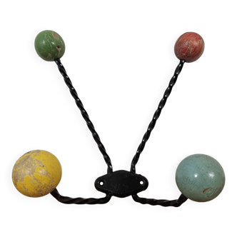 Vintage wall coat rack 4 multi-colored balls
